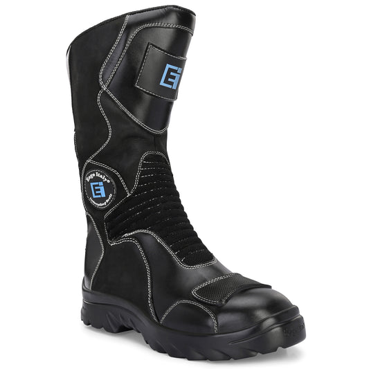 Eego Italy Tourer, Water Resistant Biker boot/Motorcycle riding boot, real leather upper & anti slip sole with steel toe protection, padded in socks, 3M Reflectors,lace free, with rubber gear protector  and walkable with shin and ankle protection