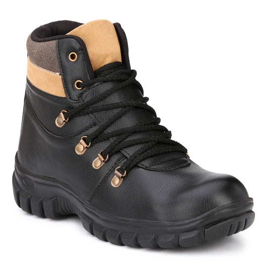 Eego Italy® Black Leather Men's Steel Toe Safety Boots