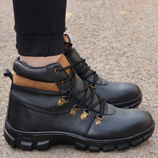 Eego Italy® Black Leather Men's Steel Toe Safety Boots