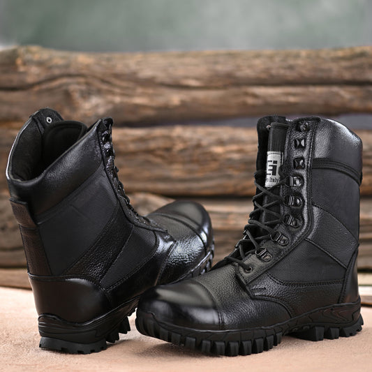 Eego Italy Genuine Leather Army Combat All Weather Hikking & Bikking Boots ARM-1-BLACK (Sale@649)