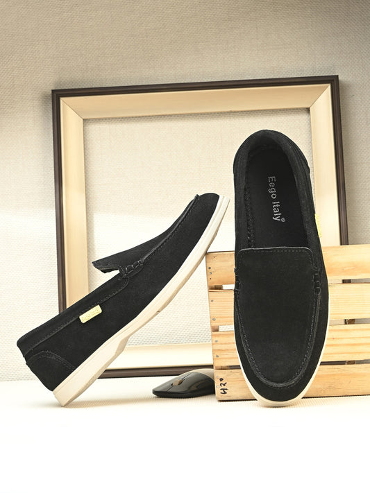 Eego Italy Genuine Leather Sleek Loafers-CLUB-4782-BLACK