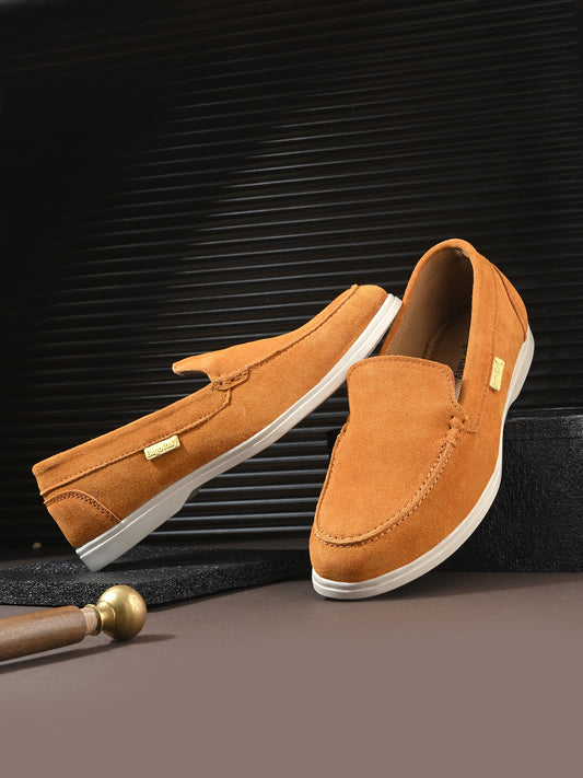 Eego Italy Genuine Leather Sleek Loafers - CLUB-4782-TAN