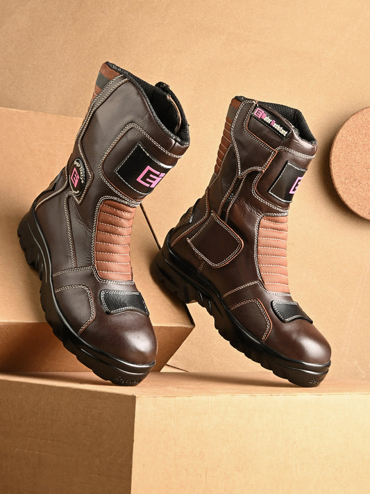 Eego Italy Patrol, Water Resistant Biker boot/Motorcycle riding boot, real leather upper & anti slip sole with steel toe protection, padded in socks, 3M Reflectors,lace free, with rubber gear protector and walkable with shin and ankle protection