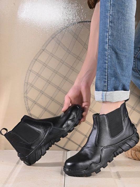 Eego Italy Solid Genuine leather anti skid steel toe safety chelsea boots with 3m reflectors