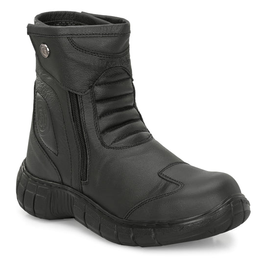 Eego Italy Rider-1, Water Resistant Biker boot/Motorcycle riding boot, real leather upper & anti slip sole with steel toe protection, padded in socks, 3M Reflectors,lace free and walkable with shin and ankle protection