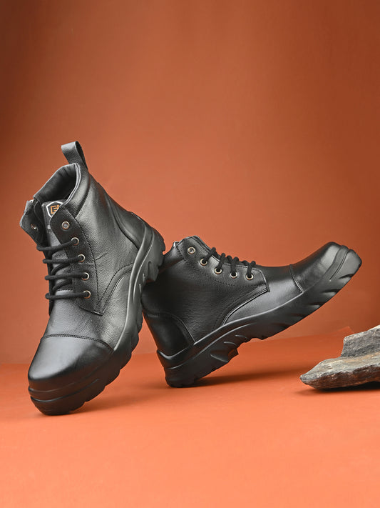 Eego Italy Light Weight Genuine Leather Police/Security/Service High Ankle Boots With Side Zipper