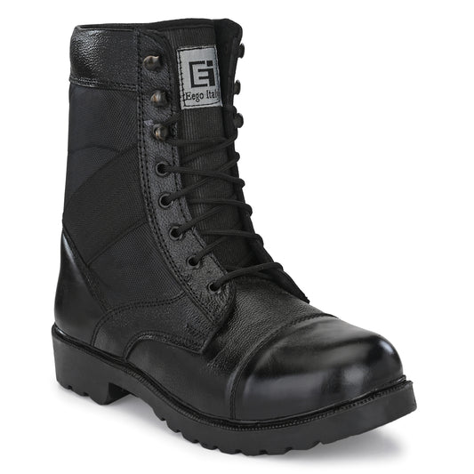 Eego Italy Genuine Leather Army Combat All Weather Hikking & Bikking Boots ARM-2-BLACK (Sale@649)