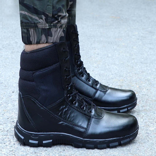 Eego Italy Genuine Leather Army Combat All Weather Hikking & Bikking Boots ARM-4-BLACK (Sale@649)